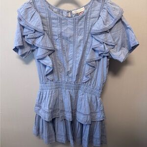 LoveShackFancy Sky Blue Ruffle Mini Dress